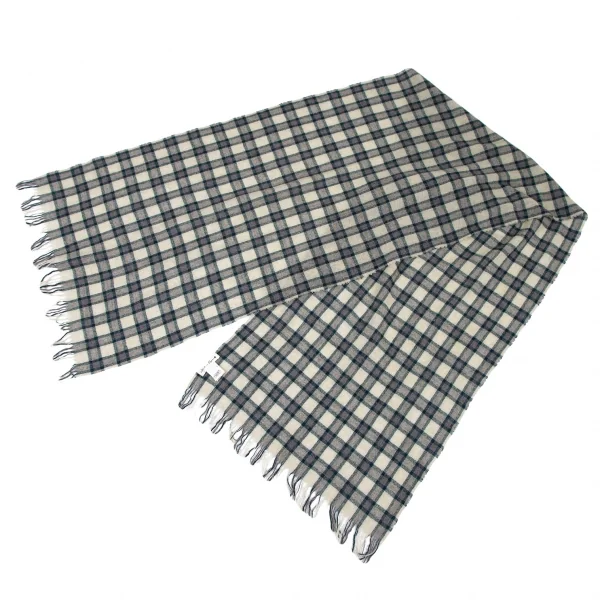 アルテア フォー パパスプラスaltea for Papas+ ウールカシミヤチェックフリンジストール ベージュグレー K-115739_002