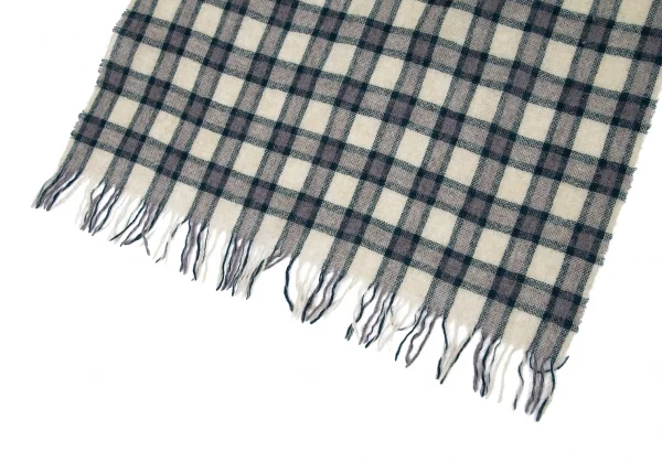 アルテア フォー パパスプラスaltea for Papas+ ウールカシミヤチェックフリンジストール ベージュグレー K-115739_003