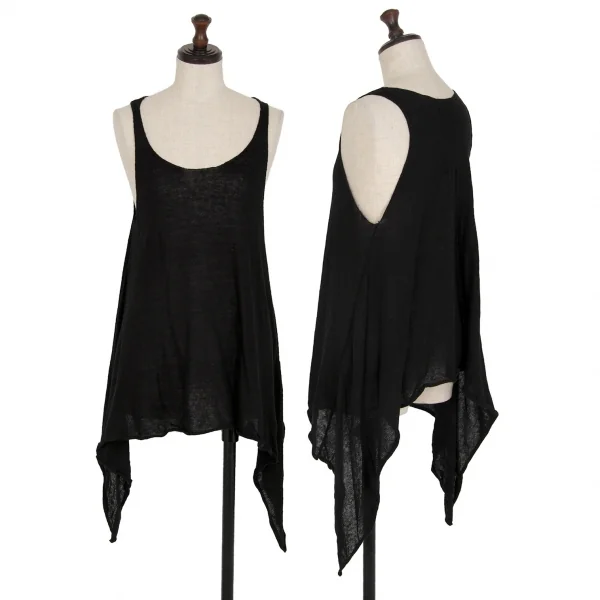 ヨウジヤマモト ファムYohji Yamamoto FEMME コットンカシミヤ裾フレアニットタンクトップ 黒2 K-115749_001