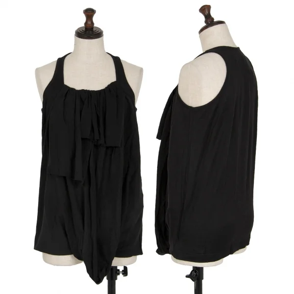 ヨウジヤマモト ファムYohji Yamamoto FEMME コットンナイロンフリルデザイン裾アシンメトリータンクトップ 黒2 K-115750_001