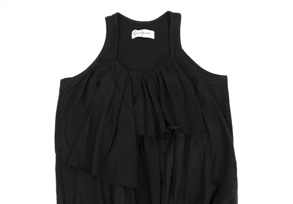 ヨウジヤマモト ファムYohji Yamamoto FEMME コットンナイロンフリルデザイン裾アシンメトリータンクトップ 黒2 K-115750_003
