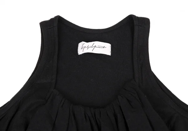 ヨウジヤマモト ファムYohji Yamamoto FEMME コットンナイロンフリルデザイン裾アシンメトリータンクトップ 黒2 K-115750_004