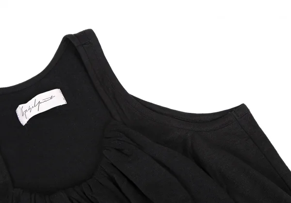ヨウジヤマモト ファムYohji Yamamoto FEMME コットンナイロンフリルデザイン裾アシンメトリータンクトップ 黒2 K-115750_005