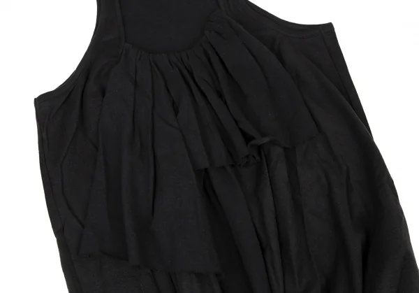 ヨウジヤマモト ファムYohji Yamamoto FEMME コットンナイロンフリルデザイン裾アシンメトリータンクトップ 黒2 K-115750_006