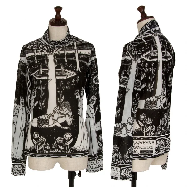 ヨウジヤマモト ファムYohji Yamamoto FEMME モノクログラフィックプリントシースルーハイネックカットソー 黒白3 K-115760_001