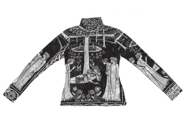 ヨウジヤマモト ファムYohji Yamamoto FEMME モノクログラフィックプリントシースルーハイネックカットソー 黒白3 K-115760_002