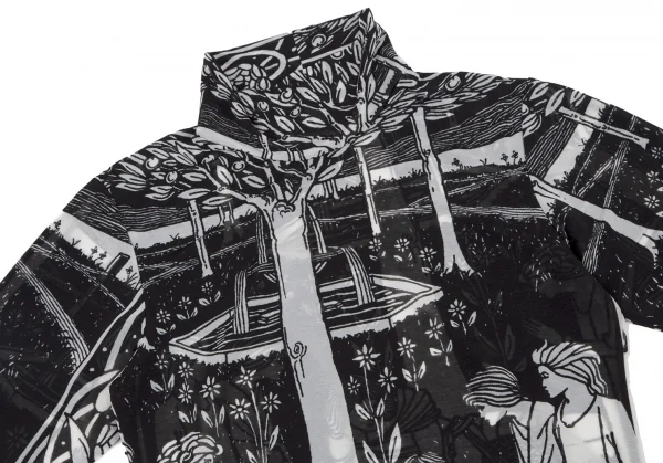 ヨウジヤマモト ファムYohji Yamamoto FEMME モノクログラフィックプリントシースルーハイネックカットソー 黒白3 K-115760_003