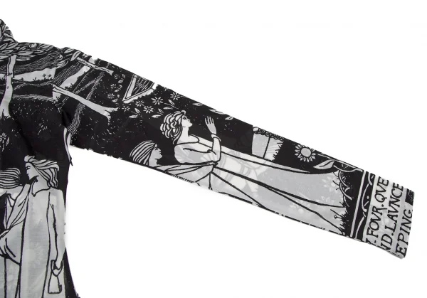 ヨウジヤマモト ファムYohji Yamamoto FEMME モノクログラフィックプリントシースルーハイネックカットソー 黒白3 K-115760_005