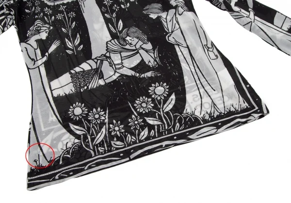 ヨウジヤマモト ファムYohji Yamamoto FEMME モノクログラフィックプリントシースルーハイネックカットソー 黒白3 K-115760_007