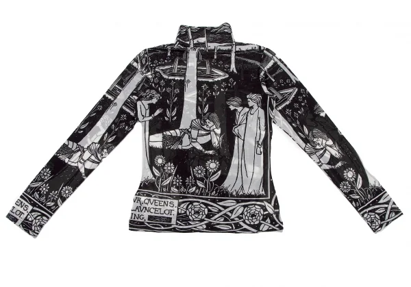 ヨウジヤマモト ファムYohji Yamamoto FEMME モノクログラフィックプリントシースルーハイネックカットソー 黒白3 K-115760_010