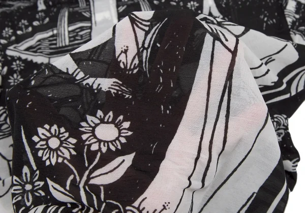 ヨウジヤマモト ファムYohji Yamamoto FEMME モノクログラフィックプリントシースルーハイネックカットソー 黒白3 K-115760_011