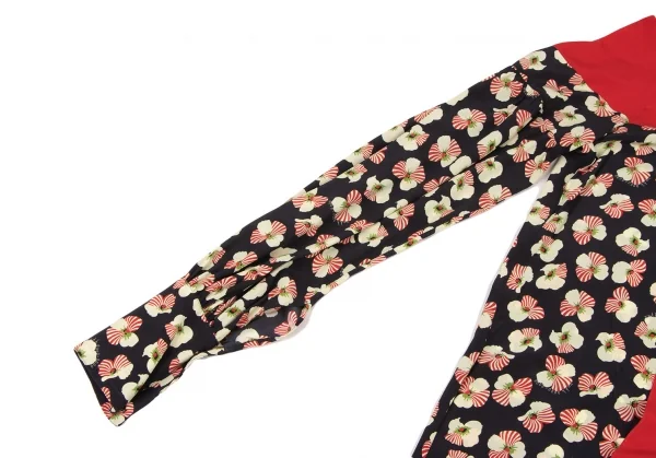 ロクrokh フローラルプリント切替リボンカラーシャツワンピース 赤紺M位 K-115793_010