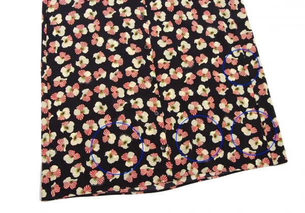 ロクrokh フローラルプリント切替リボンカラーシャツワンピース 赤紺M位 K-115793_012