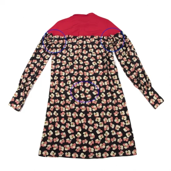 ロクrokh フローラルプリント切替リボンカラーシャツワンピース 赤紺M位 K-115793_015