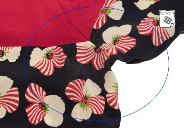 ロクrokh フローラルプリント切替リボンカラーシャツワンピース 赤紺M位 K-115793_016