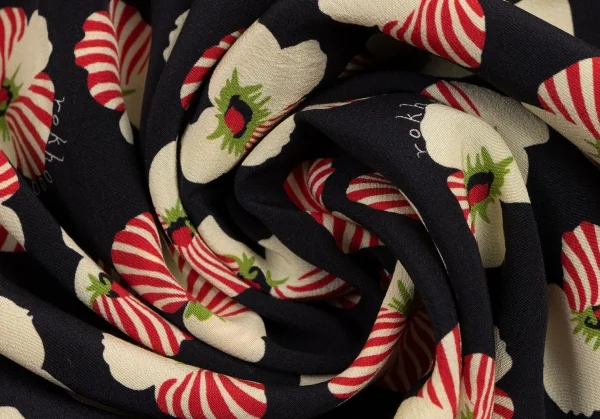 ロクrokh フローラルプリント切替リボンカラーシャツワンピース 赤紺M位 K-115793_019