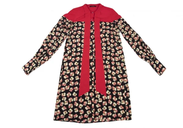 ロクrokh フローラルプリント切替リボンカラーシャツワンピース 赤紺M位 K-115793_002