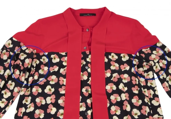 ロクrokh フローラルプリント切替リボンカラーシャツワンピース 赤紺M位 K-115793_003