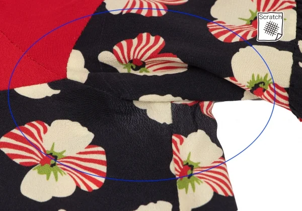 ロクrokh フローラルプリント切替リボンカラーシャツワンピース 赤紺M位 K-115793_004