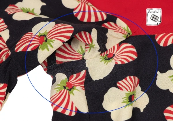 ロクrokh フローラルプリント切替リボンカラーシャツワンピース 赤紺M位 K-115793_005