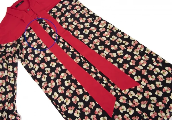 ロクrokh フローラルプリント切替リボンカラーシャツワンピース 赤紺M位 K-115793_008