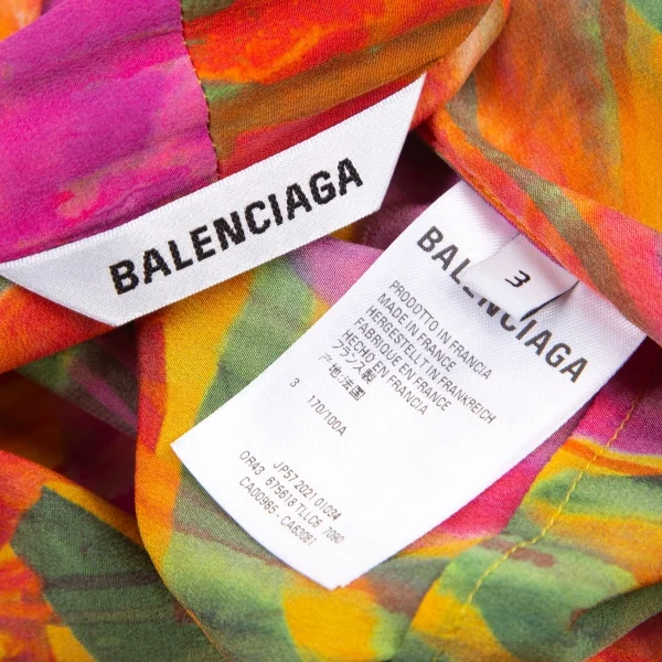 バレンシアガBALENCIAGA メタルボタンシルクフローラルプルオーバーワンピース マルチ3 K-115805_014