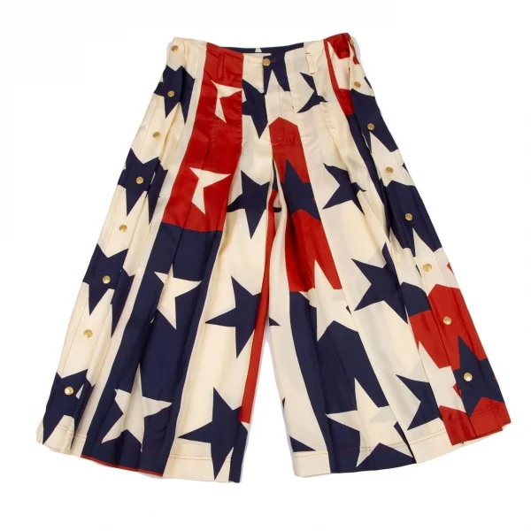 グッチGUCCI シルクスタープリントプリーツワイドパンツ クリーム紺赤44 K-115807_001