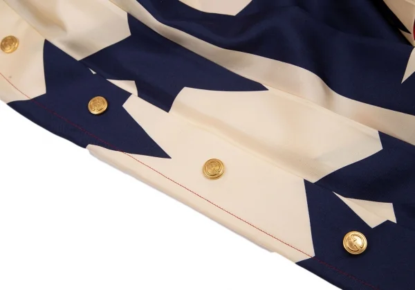 グッチGUCCI シルクスタープリントプリーツワイドパンツ クリーム紺赤44 K-115807_011