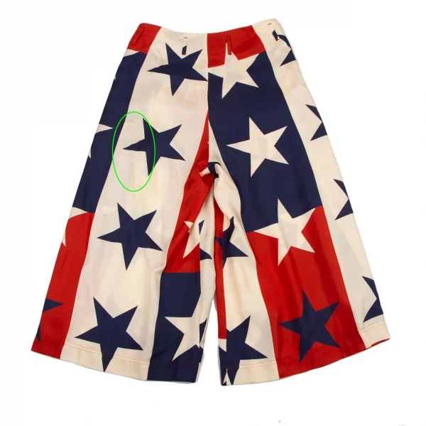 グッチGUCCI シルクスタープリントプリーツワイドパンツ クリーム紺赤44 K-115807_013