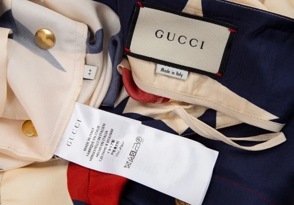 グッチGUCCI シルクスタープリントプリーツワイドパンツ クリーム紺赤44 K-115807_017