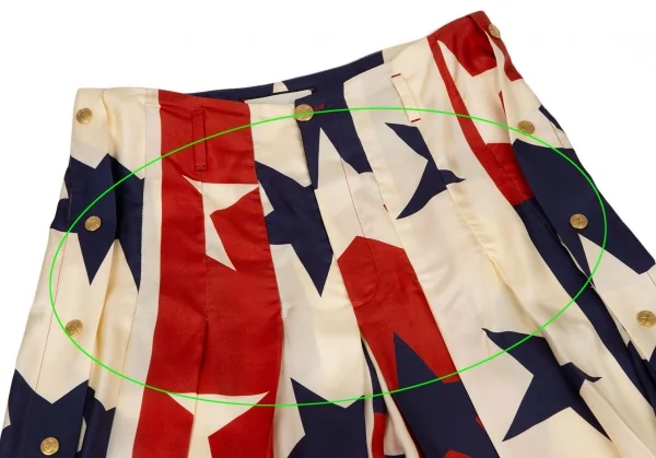 グッチGUCCI シルクスタープリントプリーツワイドパンツ クリーム紺赤44 K-115807_002