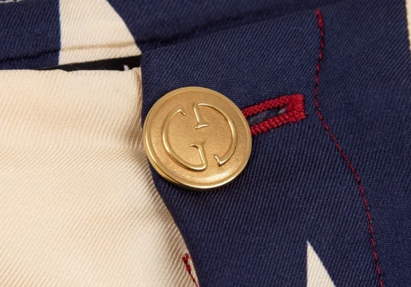 グッチGUCCI シルクスタープリントプリーツワイドパンツ クリーム紺赤44 K-115807_005