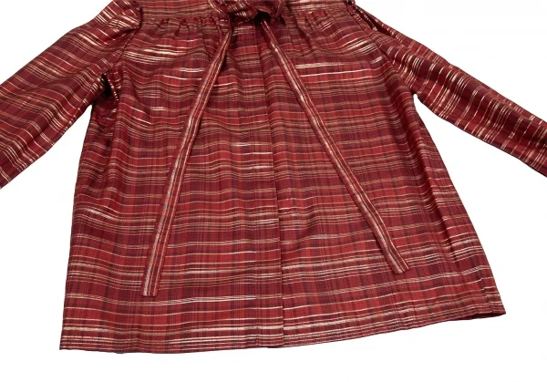 ジバンシィGIVENCHY ラメ糸タータンチェックシルクリボンタイシャツ 赤10 K-115819_010