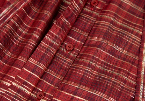 ジバンシィGIVENCHY ラメ糸タータンチェックシルクリボンタイシャツ 赤10 K-115819_011