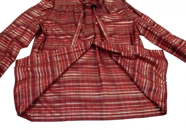 ジバンシィGIVENCHY ラメ糸タータンチェックシルクリボンタイシャツ 赤10 K-115819_012