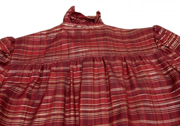 ジバンシィGIVENCHY ラメ糸タータンチェックシルクリボンタイシャツ 赤10 K-115819_014