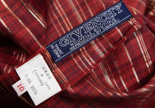 ジバンシィGIVENCHY ラメ糸タータンチェックシルクリボンタイシャツ 赤10 K-115819_016