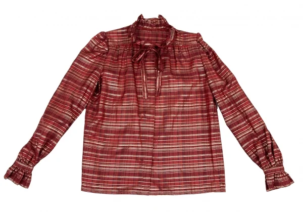 ジバンシィGIVENCHY ラメ糸タータンチェックシルクリボンタイシャツ 赤10 K-115819_002