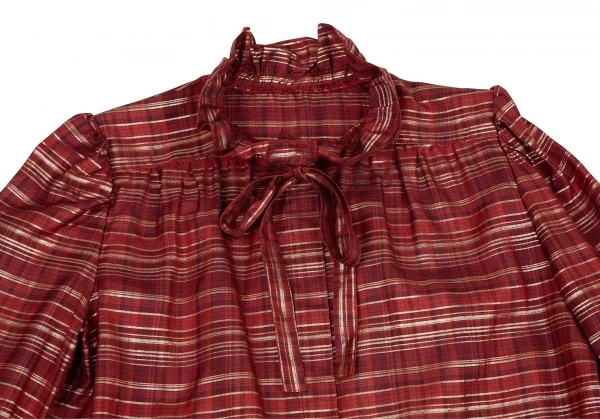 ジバンシィGIVENCHY ラメ糸タータンチェックシルクリボンタイシャツ 赤10 K-115819_003