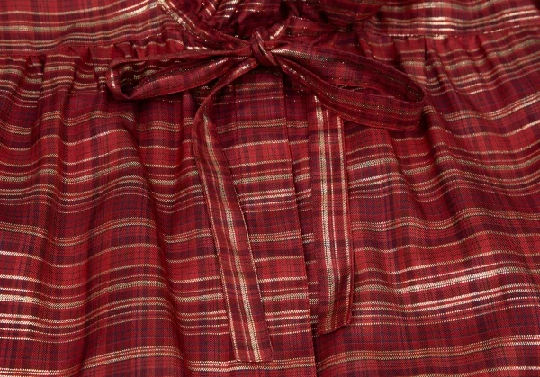 ジバンシィGIVENCHY ラメ糸タータンチェックシルクリボンタイシャツ 赤10 K-115819_004
