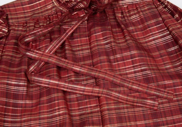 ジバンシィGIVENCHY ラメ糸タータンチェックシルクリボンタイシャツ 赤10 K-115819_005