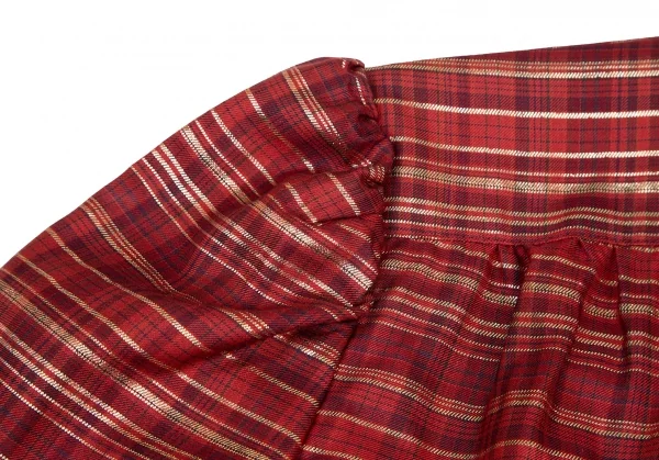 ジバンシィGIVENCHY ラメ糸タータンチェックシルクリボンタイシャツ 赤10 K-115819_006