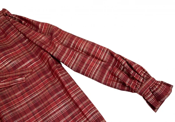 ジバンシィGIVENCHY ラメ糸タータンチェックシルクリボンタイシャツ 赤10 K-115819_007