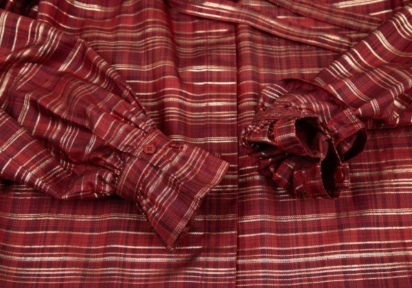 ジバンシィGIVENCHY ラメ糸タータンチェックシルクリボンタイシャツ 赤10 K-115819_008