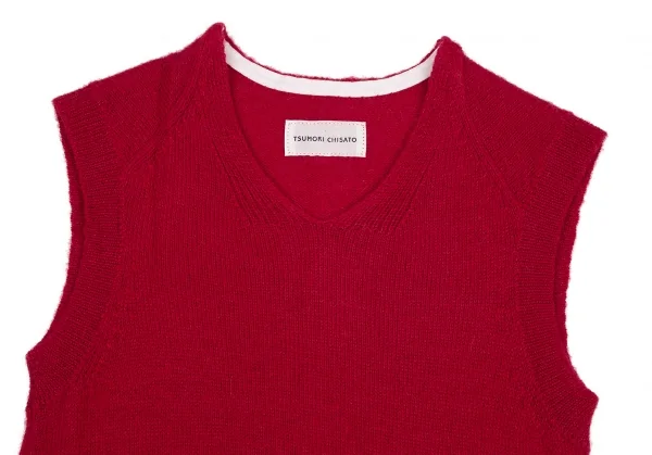 ツモリチサトTSUMORI CHISATO ポケットデザインアルパカニットベスト 赤2 K-115823_003