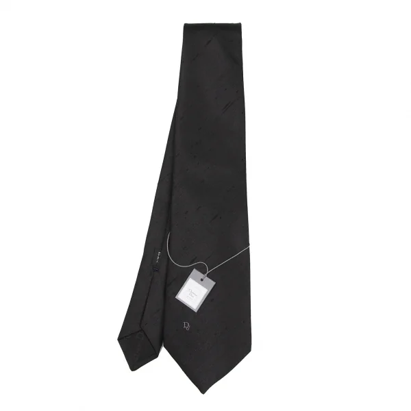クリスチャンディオールChristian Dior MONSIEUR ロゴワンポイント刺繍シルクネクタイ 黒 K-115832_001