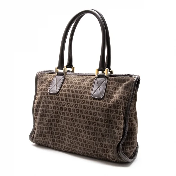 フェンディFENDI ズッカ柄スウェードハンドバッグ 茶 K-115836_001