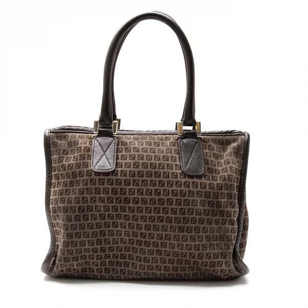 フェンディFENDI ズッカ柄スウェードハンドバッグ 茶 K-115836_002
