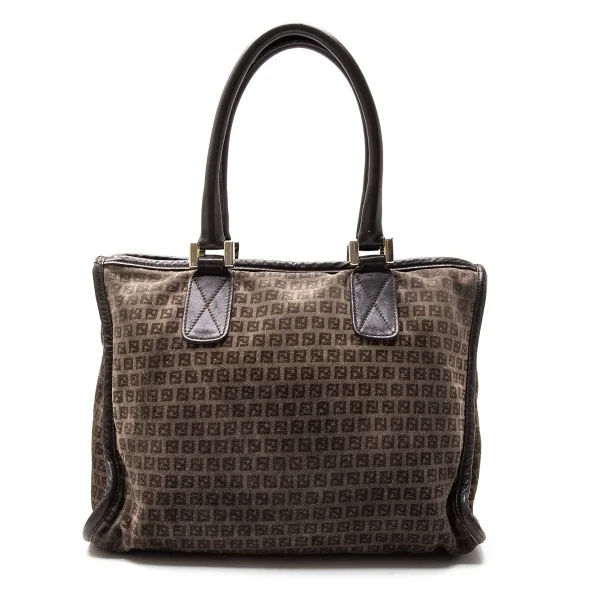 フェンディFENDI ズッカ柄スウェードハンドバッグ 茶 K-115836_004