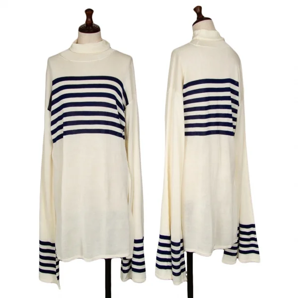 ヨウジヤマモト ファムYohji Yamamoto FEMMEシルクフレアスリーブボーダーロングニット アイボリーM K-115841_001